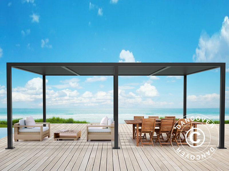 Bioklimatisk paviljong San Pablo Alu+, 3x5,8m med 6 elektriske sidevegger, Svart