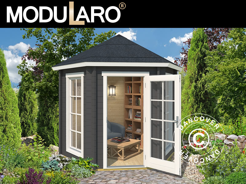 Paviljong i tre Lausanne, sekskantet 2,8x2,42x2,89m, 44mm, Mørkegrå