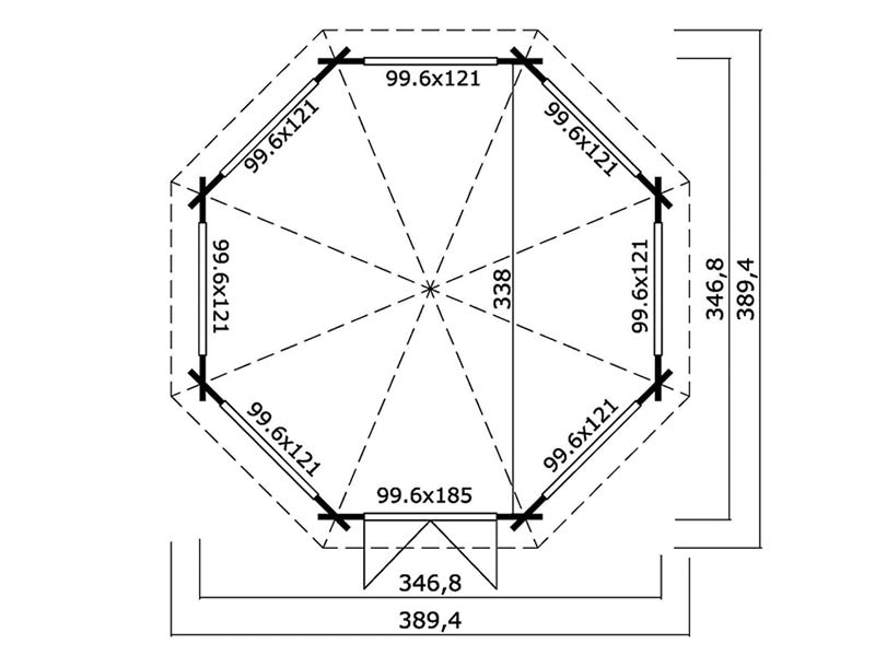 Paviljong i tre Lorraine, åttekantet 3,47x3,47x3,45m, 44mm, Naturlig