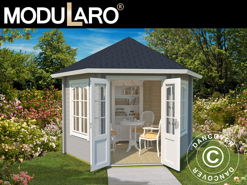 Paviljong i tre Provence, sekskantet 3,5x3,03x3,18m, 44mm, Lysegrå