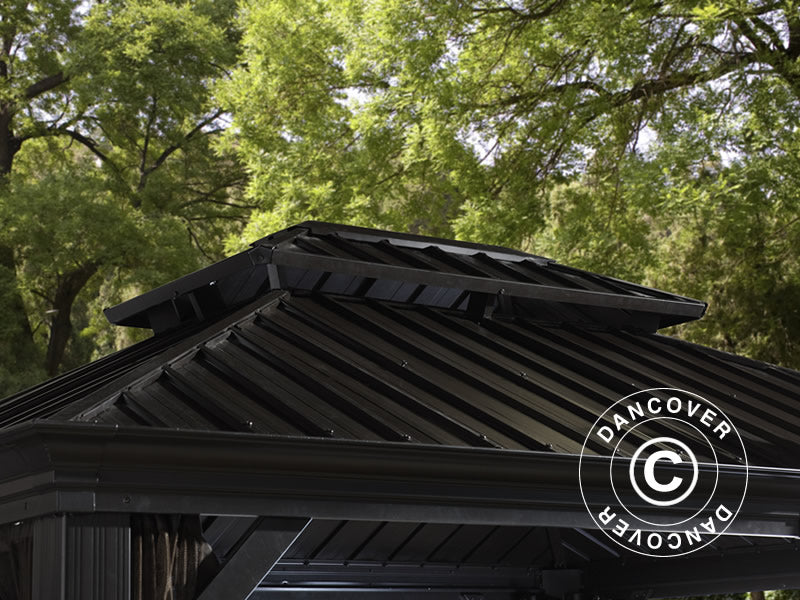 Paviljong Messina m/gardiner og myggnetting, 4,23x2,98x2,92m, 12,6m², Antrasitt