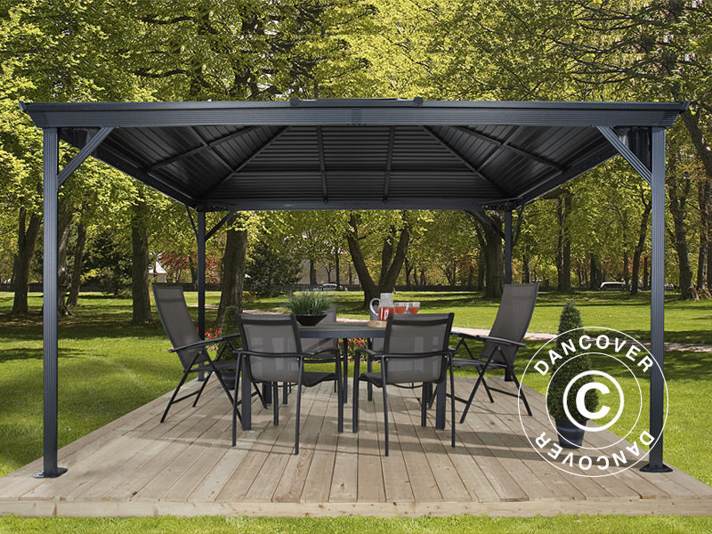 Paviljong Ventura m/gardiner og myggnetting, 4,23x2,96x2,61m, 12,5m², Antrasitt