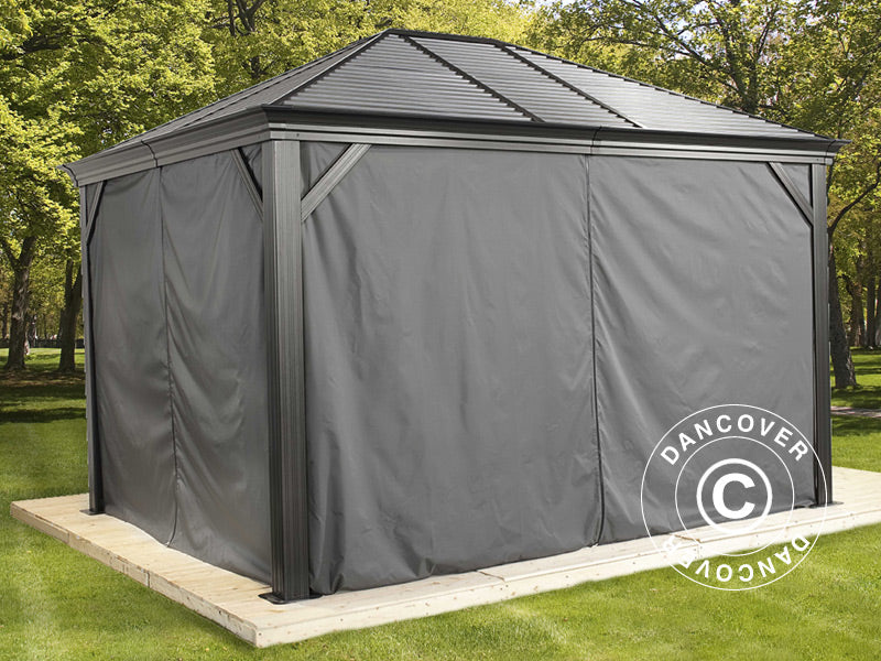 Paviljong Ventura m/gardiner og myggnetting, 4,23x2,96x2,61m, 12,5m², Antrasitt