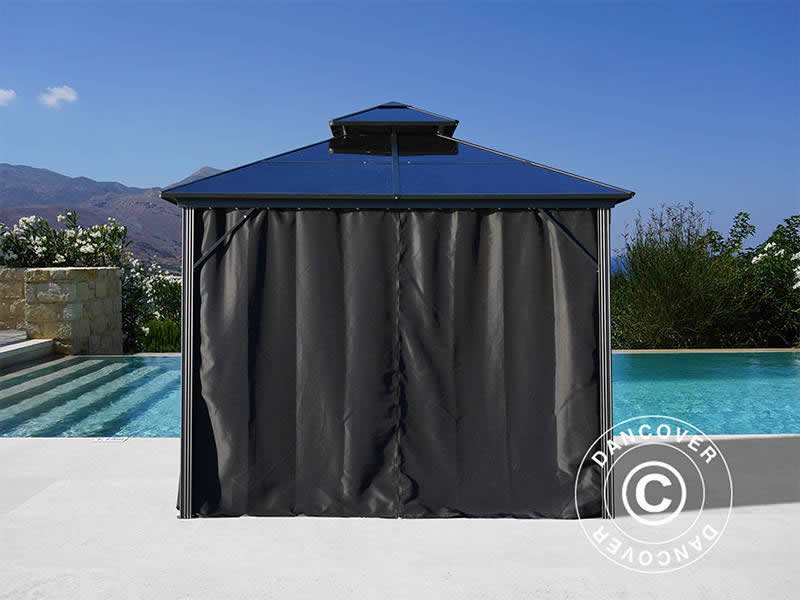 Paviljong Santa Ana m/gardiner og myggnetting, 3x3m, Svart