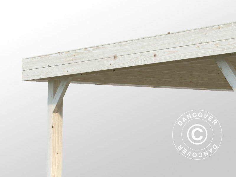 Paviljong i tre m/2 sidevegger, 3,49x3,49x2,54m, 12,2m², Naturlig