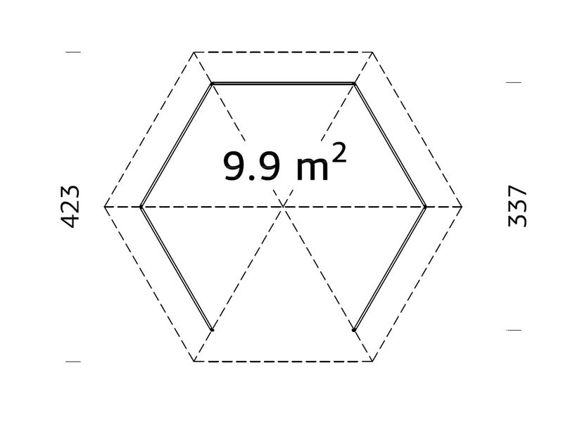 Paviljong i tre m/tregulv, 3,37x3,37x3,13m, 9,9m², Naturlig