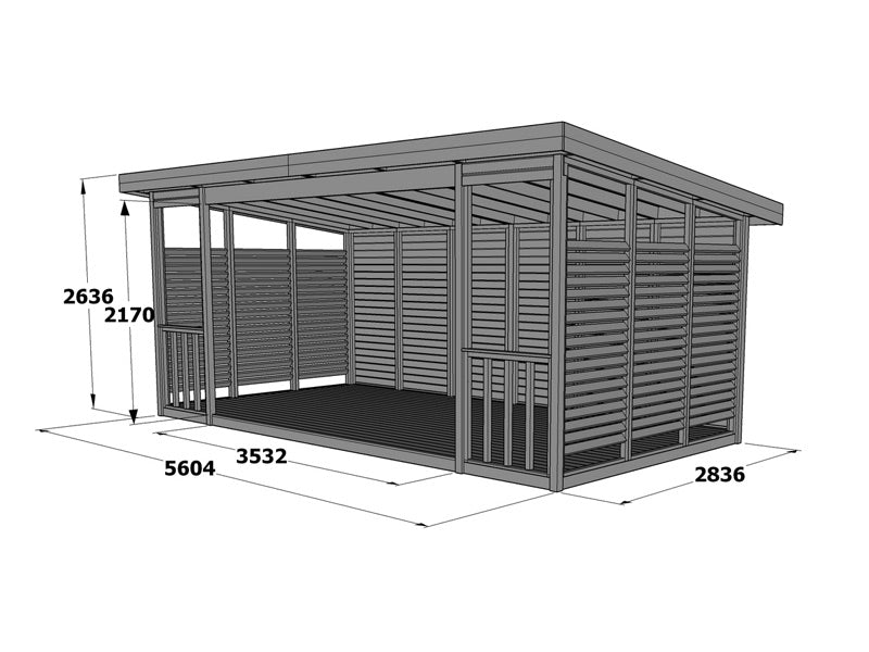 Paviljong i tre Sion, 5,6x2,84x2,64m, 15,9m², Naturlig