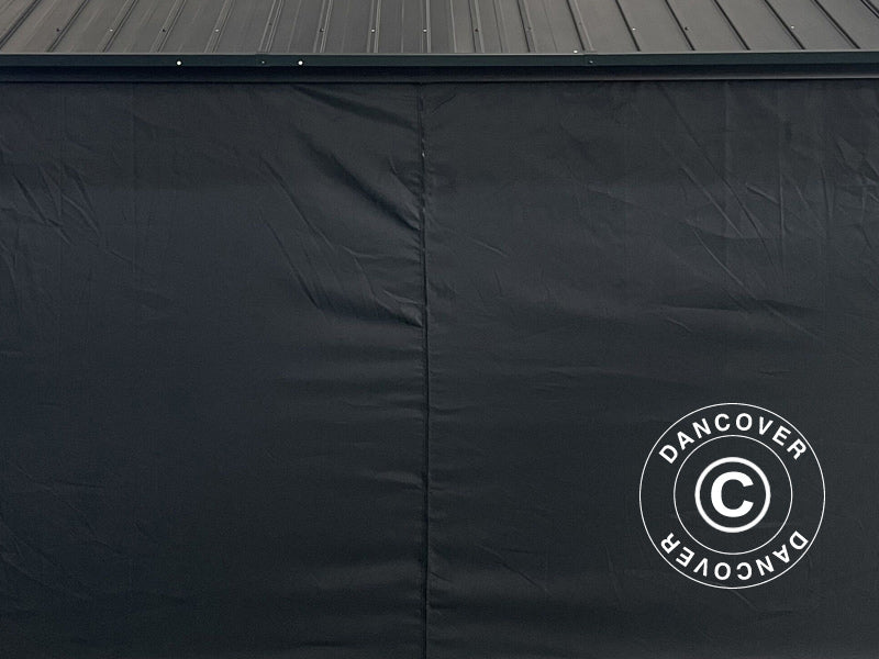 Paviljong San Bernardino m/gardiner og myggnetting, 3,65x4,85m, Svart