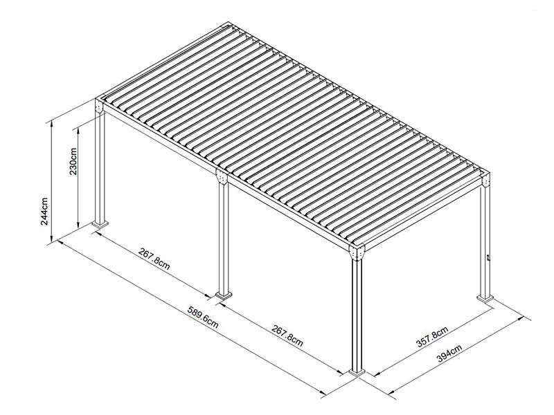 Bioklimatisk pergola-paviljong Monterey, 4x6m, m/gardiner og myggnett, Svart