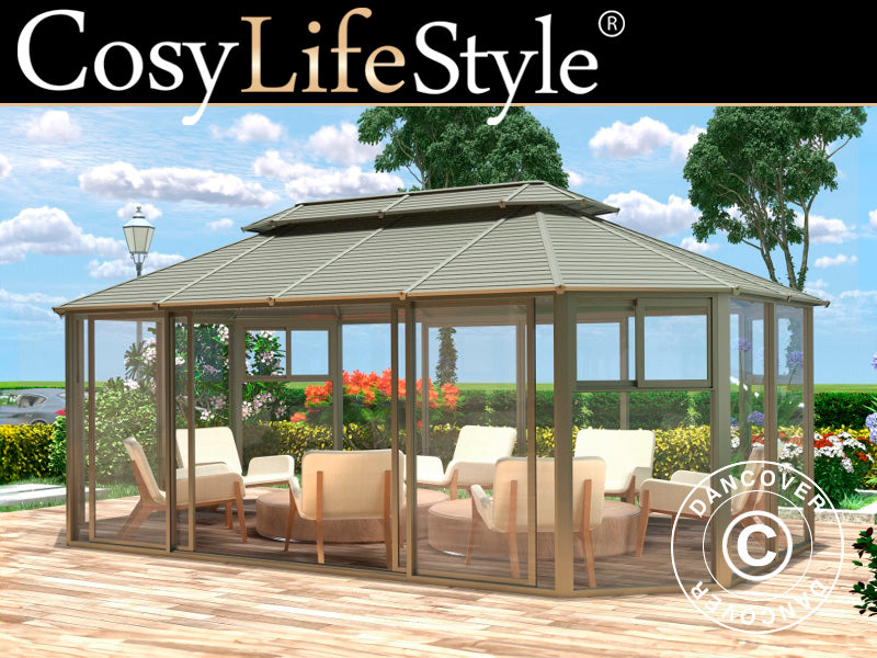 Paviljong San Bruno m/sidevegger av polykarbonat, åttekantet 4,35x6,6m, Messing