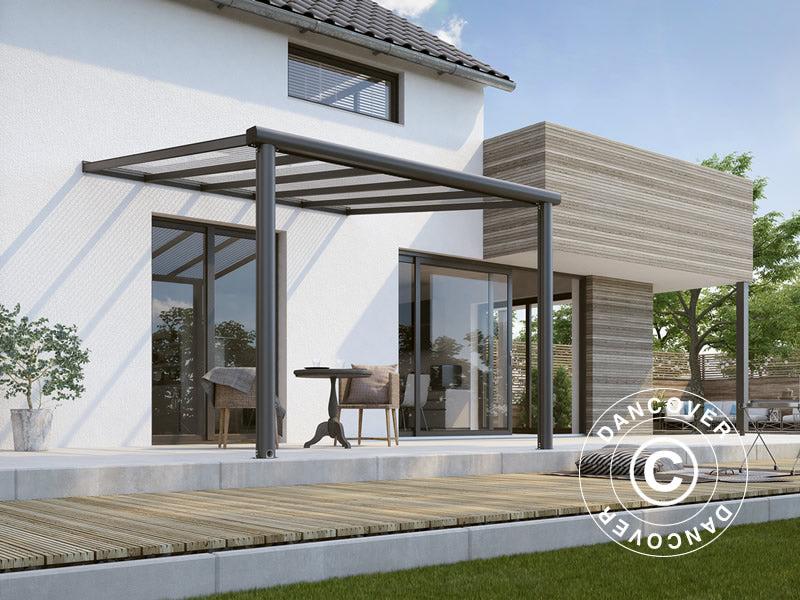 Terrassetak Compact m/tak i polykarbonat, 3x3,04m, Antrasitt