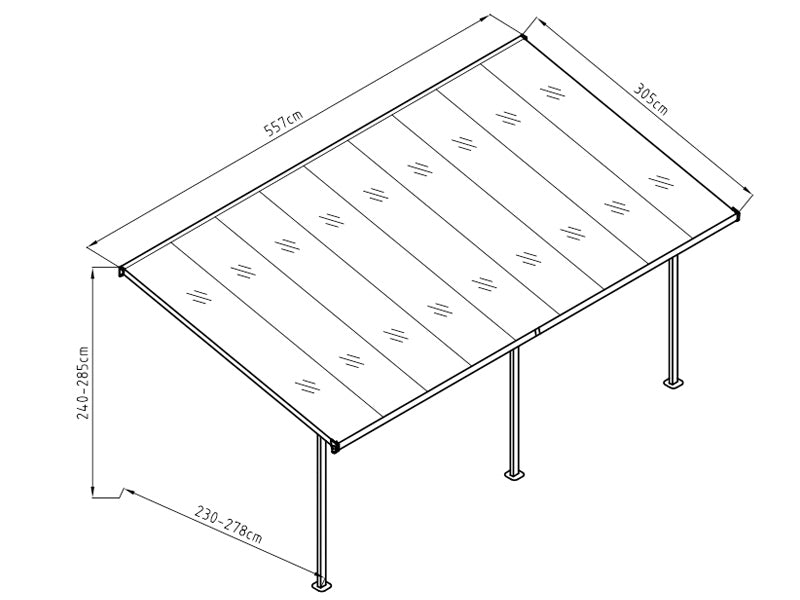 Terrassetak Malibu, 3,05x5,57m, Mørkegrå