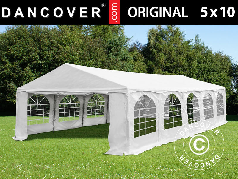 Partytelt Original 5x10m PVC 900, "Arched", Hvit
