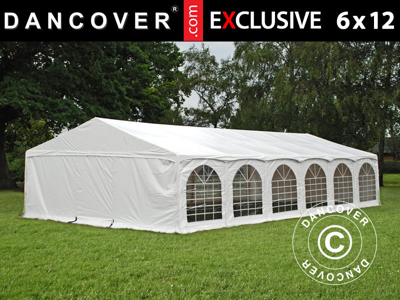 Partytelt Exclusive 6x12m PVC 900, "Arched", Hvit