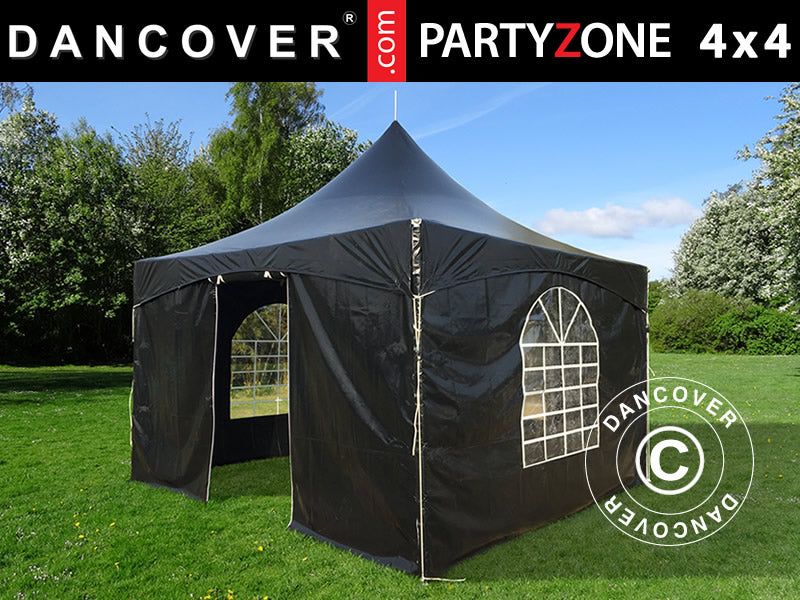 Pagoda partytelt PartyZone 4x4m, PVC, svart