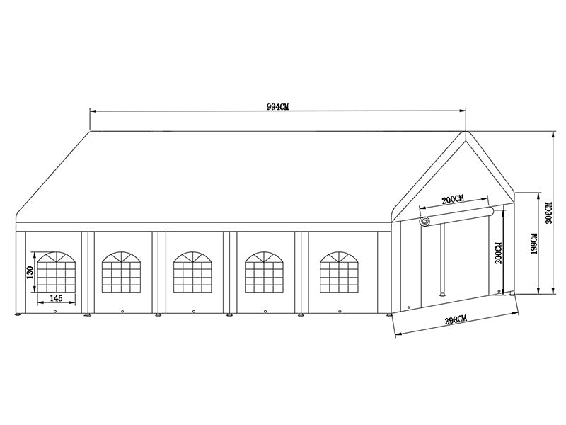 Partytelt Basic 4x10m PE 500, Hvit