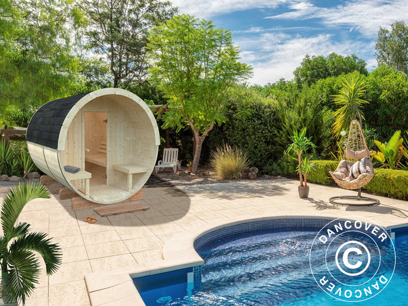 Tønnebadstu, Ø2,2x2,5x2,25m, 1,3+0,7m², Naturlig