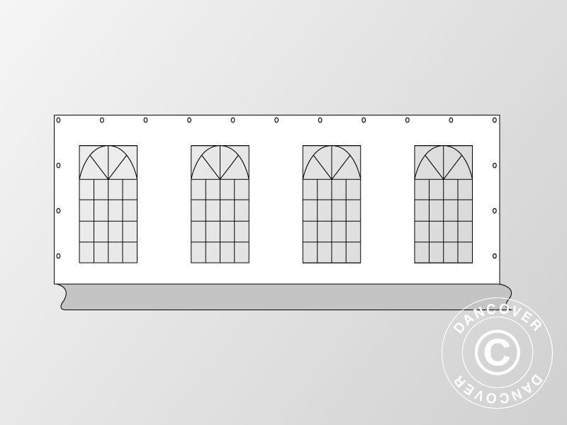 Sidevegg med vindu til partyteltet  PLUS 8m, Hvit/Grå