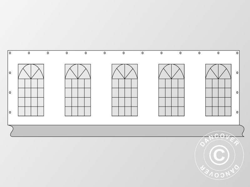 Sidevegg med vindu til partyteltet PLUS 10m, Hvit/Grå