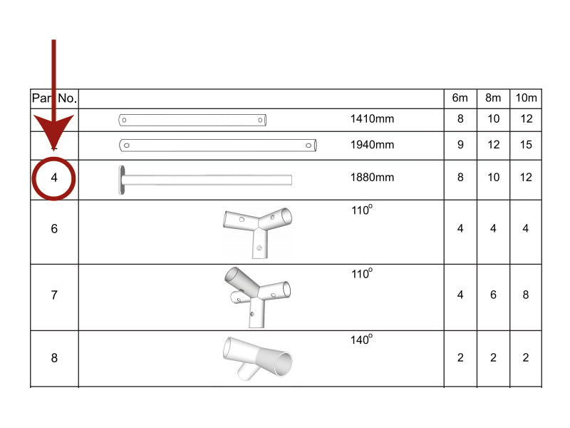 Stå-ben med bunnplate, Ø38mm, 1880mm