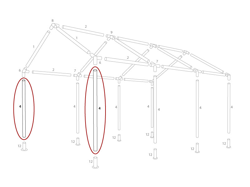 Stå-ben med bunnplate, Ø38mm, 1880mm