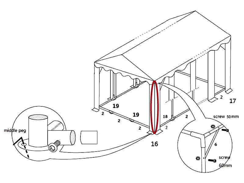 Reservedel, stå-ben, Ø50mm, 2188mm