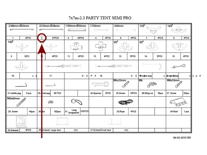 Rør til tak, Ø38mm, 2210mm