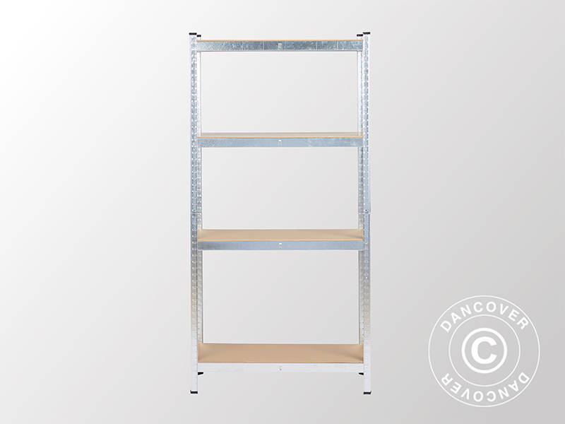 Oppbevaringshylle m/4 hyller, 0,9x0,4x1,8m, Sølv