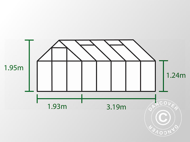 Drivhus Glass Halls Popular 6,2m², 1,93x3,19x1,95m, Grønn