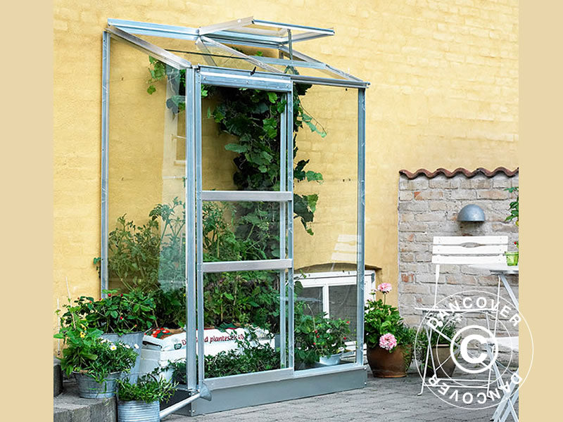 Veggdrivhus i glass Halls Altan, 0,91m², 0,69x1,32x1,82m, aluminium