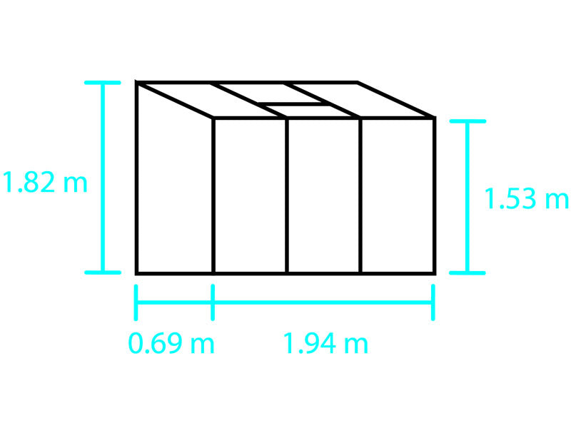 Veggdrivhus i glass Halls Altan, 1,33m², 0,69x1,94x1,82m, Aluminium