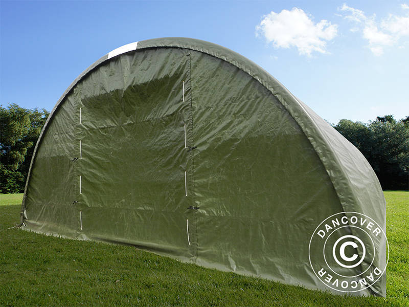 Rundbuehall 9,15x20x4,5m, PE m/hvitt takpanel, Grønn