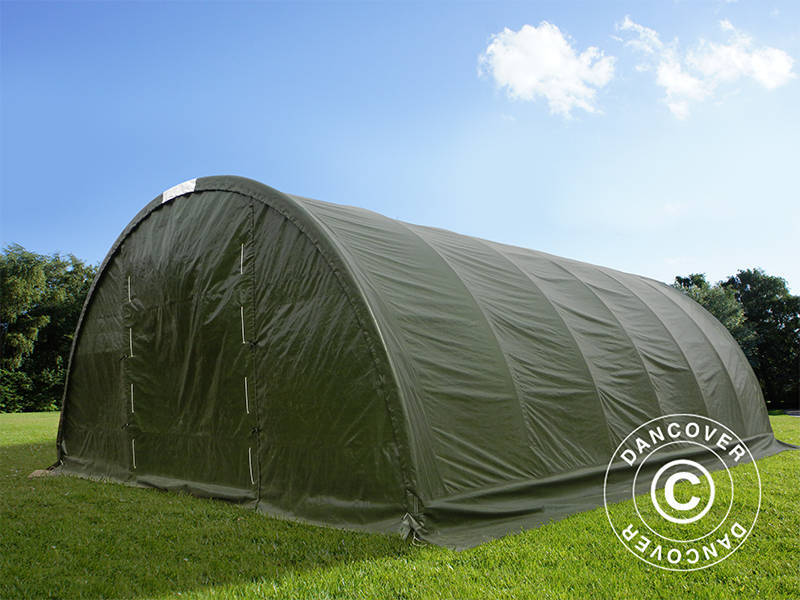 Rundbuehall 9,15x20x4,5m, PE m/hvitt takpanel, Grønn