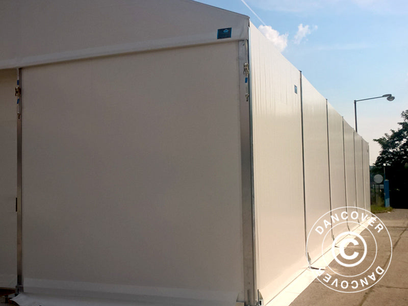 Industriell telthall Alu 12x12x5,42m m/skyveport, PVC, hvit