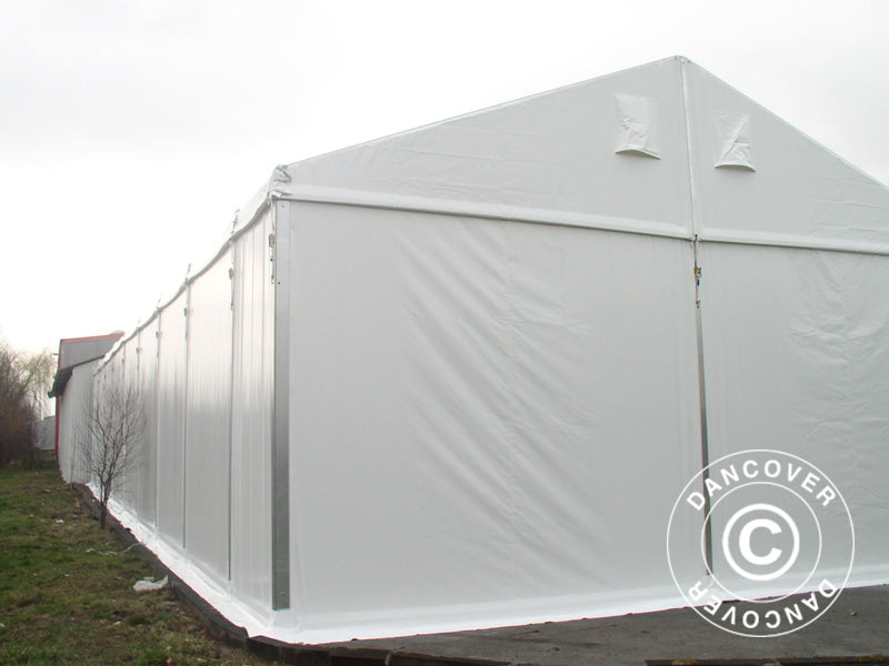 Industriell telthall Alu 20x30x8,04m m/skyveport, PVC, hvit