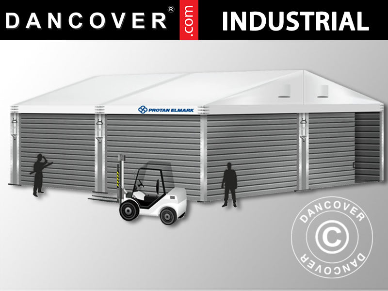 Industriell telthall Alu 10x10x4,52m m/skyveport, PVC/metall, hvit