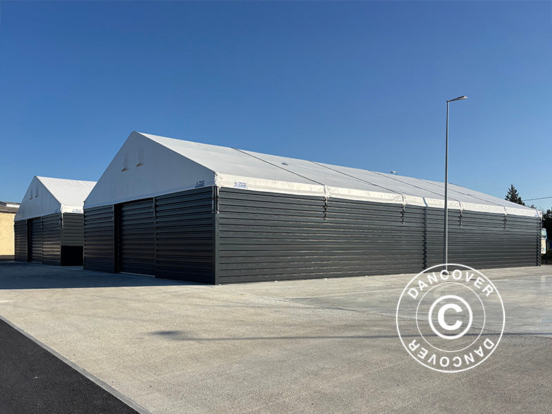 Industriell telthall Alu 15x30x6,53m m/skyveport, PVC/metall, hvit