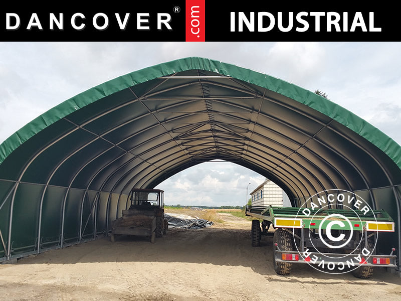 Telthall, rundbuehall 9x15x4,42m m/skyveport, PVC, Grønn