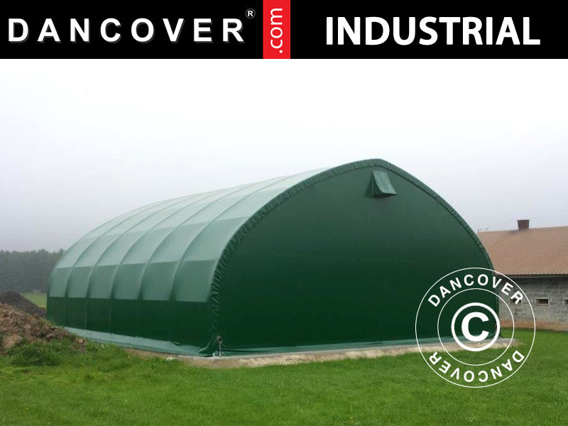 Telthall, rundbuehall 15x15x7,42m m/skyveport, PVC, Grønn