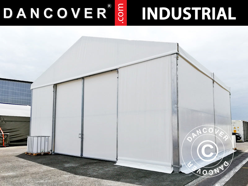 Industriell telthall Steel 12x12x6,18m m/skyveport, PVC, hvit