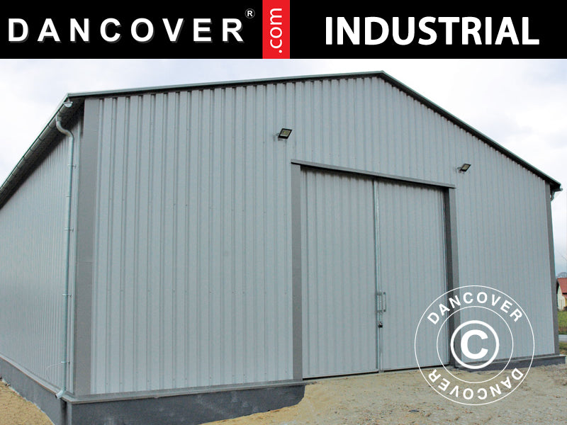 Industriell telthall Steel 15x30x5,32m m/skyveport, metall, grå