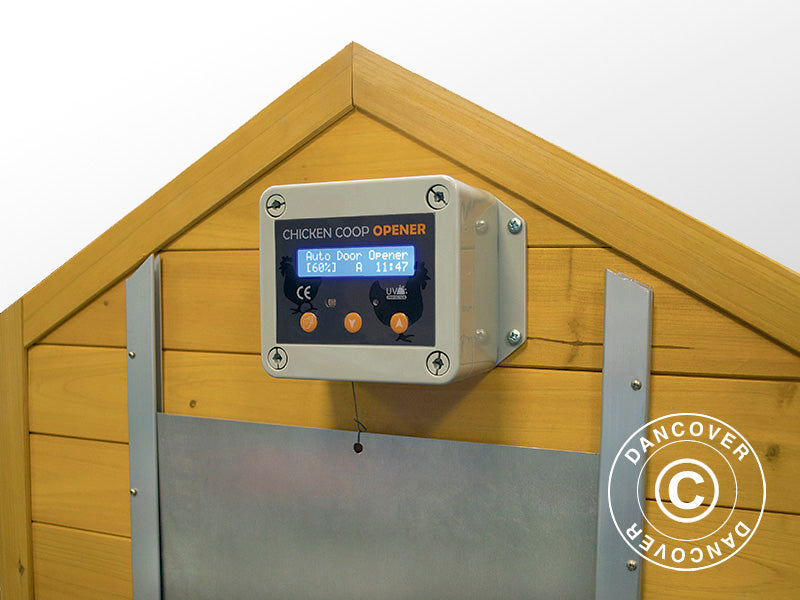 Lukeåpner til hønsehus m/timer og sensor, 14x7x10cm, Grå