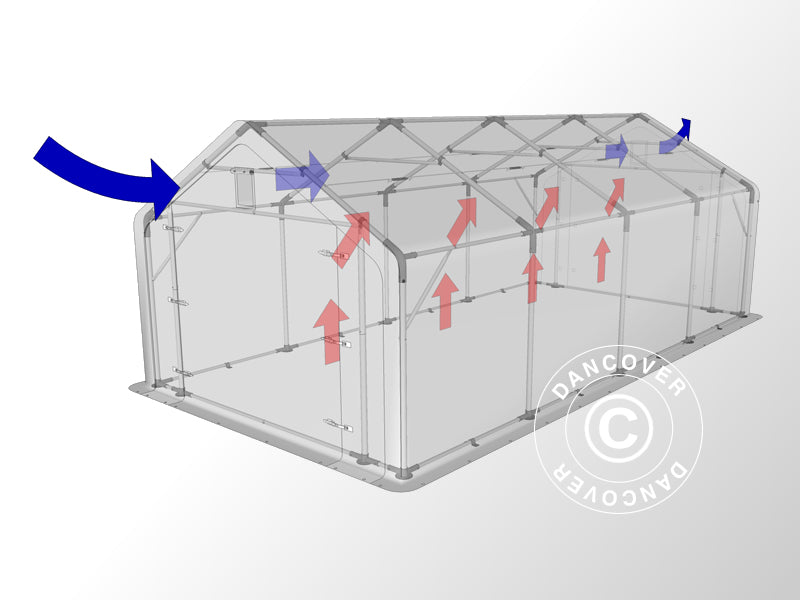 Lagertelt PRO 4x8x2,5x3,6m, PVC, Grå