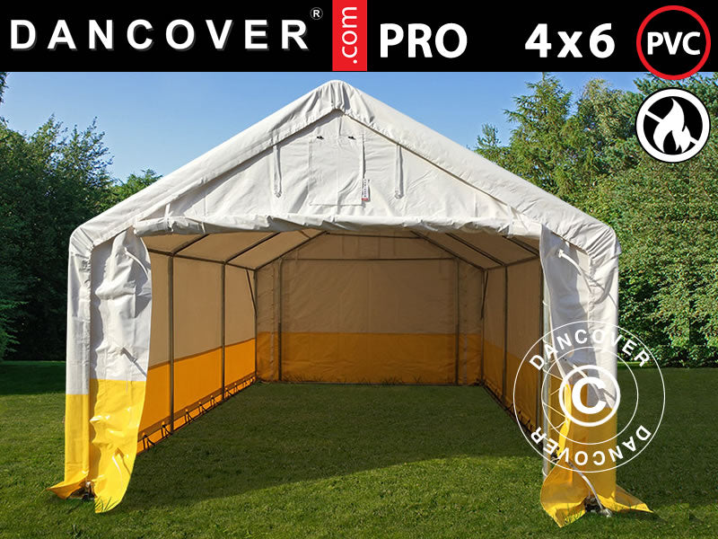Lager- og arbeidstelt PRO 4x6m, PVC, hvit/gul, flammehemmende