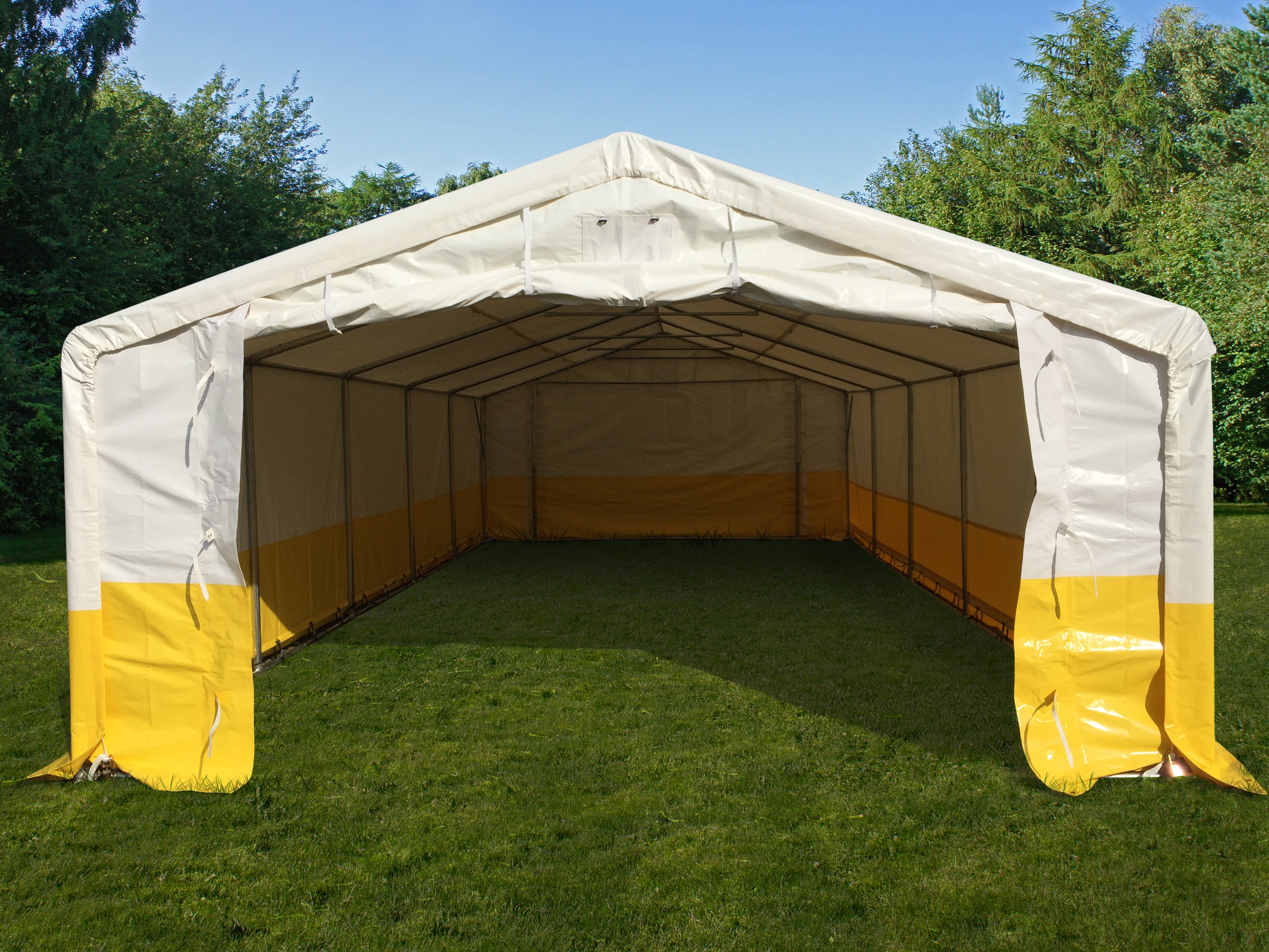 Lager- og arbeidstelt PRO 5x10m, PVC, hvit/gul, flammehemmende