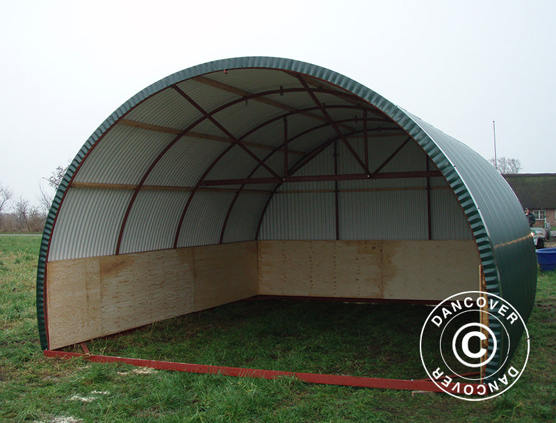 Livestock shelter w/ wooden panels, 5x6x3.23 m, Dark Green