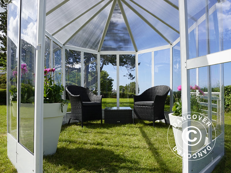 Orangeri polykarbonat 6,96m², 2,41x3,3x2,58m, hvit