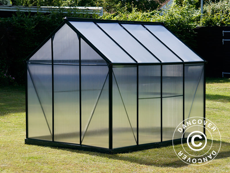 Drivhus polykarbonat 4,78m², 1,9x2,52x2,01m m/sokkel, Grønn