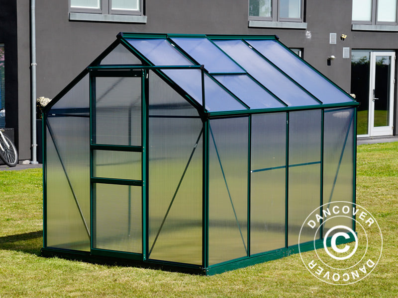 Drivhus polykarbonat 4,78m², 1,9x2,52x2,01m m/sokkel, Grønn
