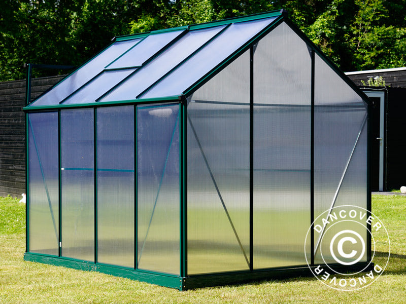Drivhus polykarbonat 4,78m², 1,9x2,52x2,01m m/sokkel, Grønn